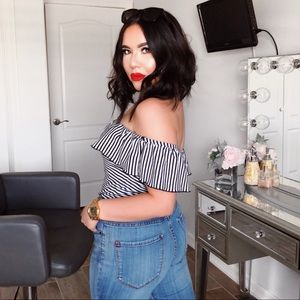 Black and white off the shoulder top size small